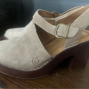 Born Beige Suede Mules with Brown Heel